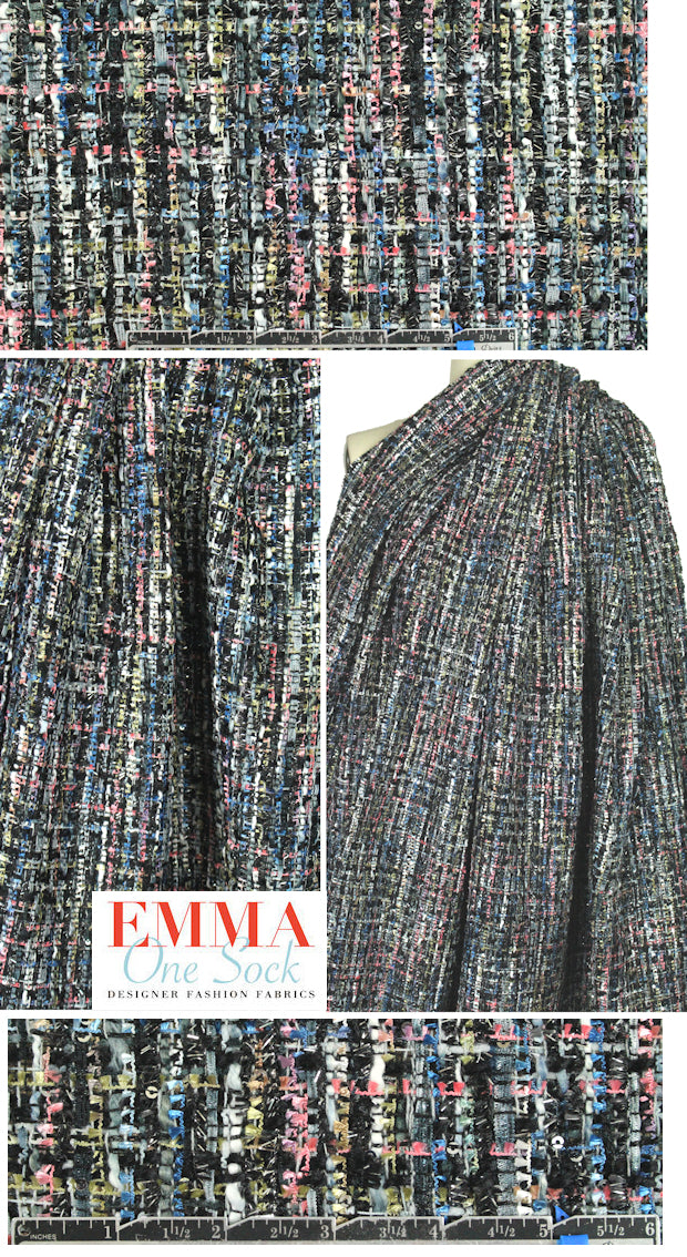 'Chanel tweed' sparkly boucle' - midnight/coral 2 yds