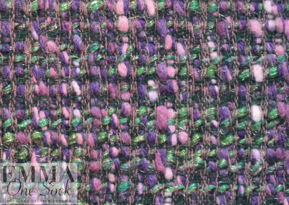 Italian kelly/lavender wool blend boucle' tweed 1.625 yd
