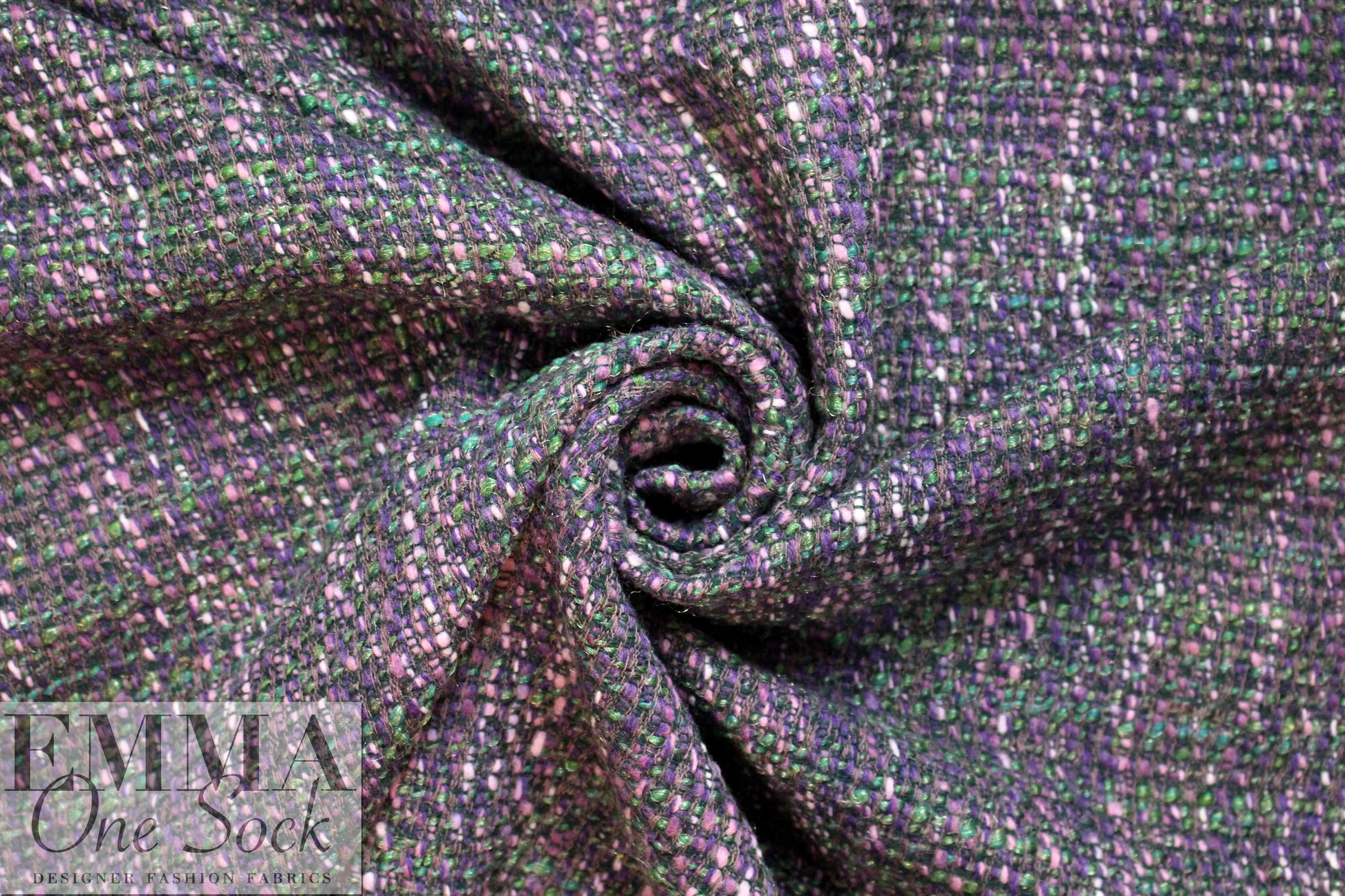 Italian kelly/lavender wool blend boucle' tweed 1.625 yd