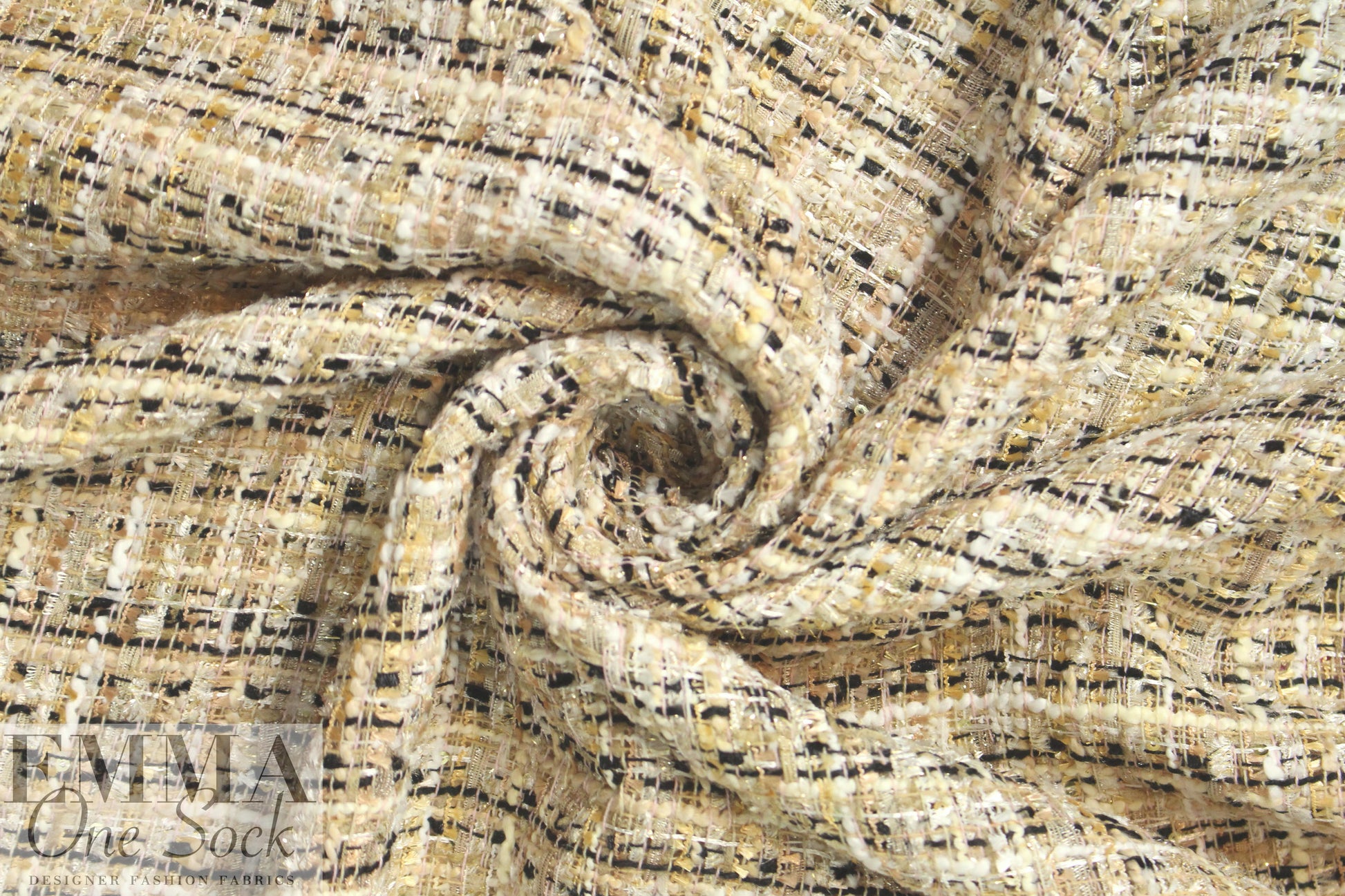 Italian 'Chanel tweed' sparkly boucle' - black/khaki .66 yds