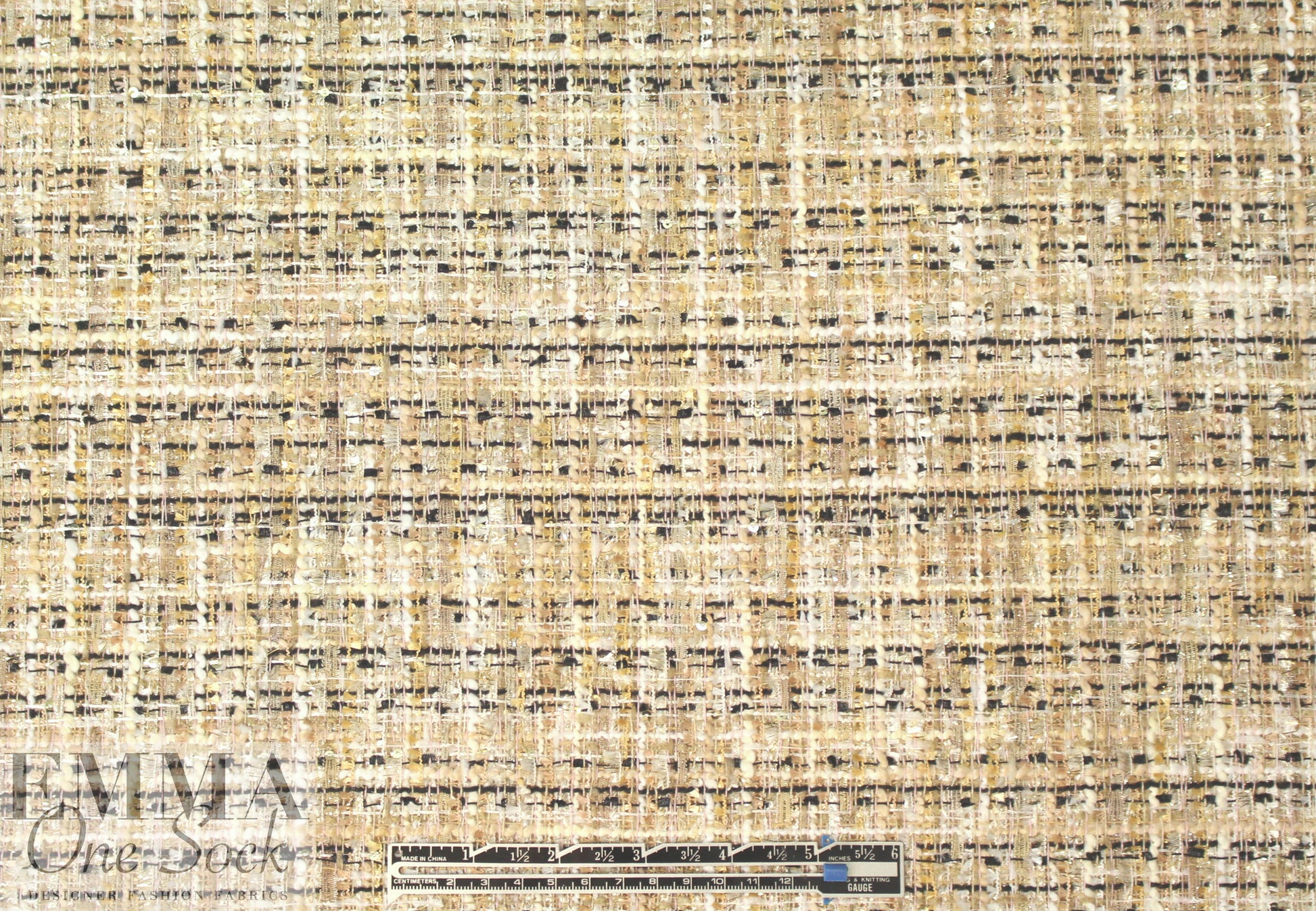 Italian 'Chanel tweed' sparkly boucle' - black/khaki .66 yds