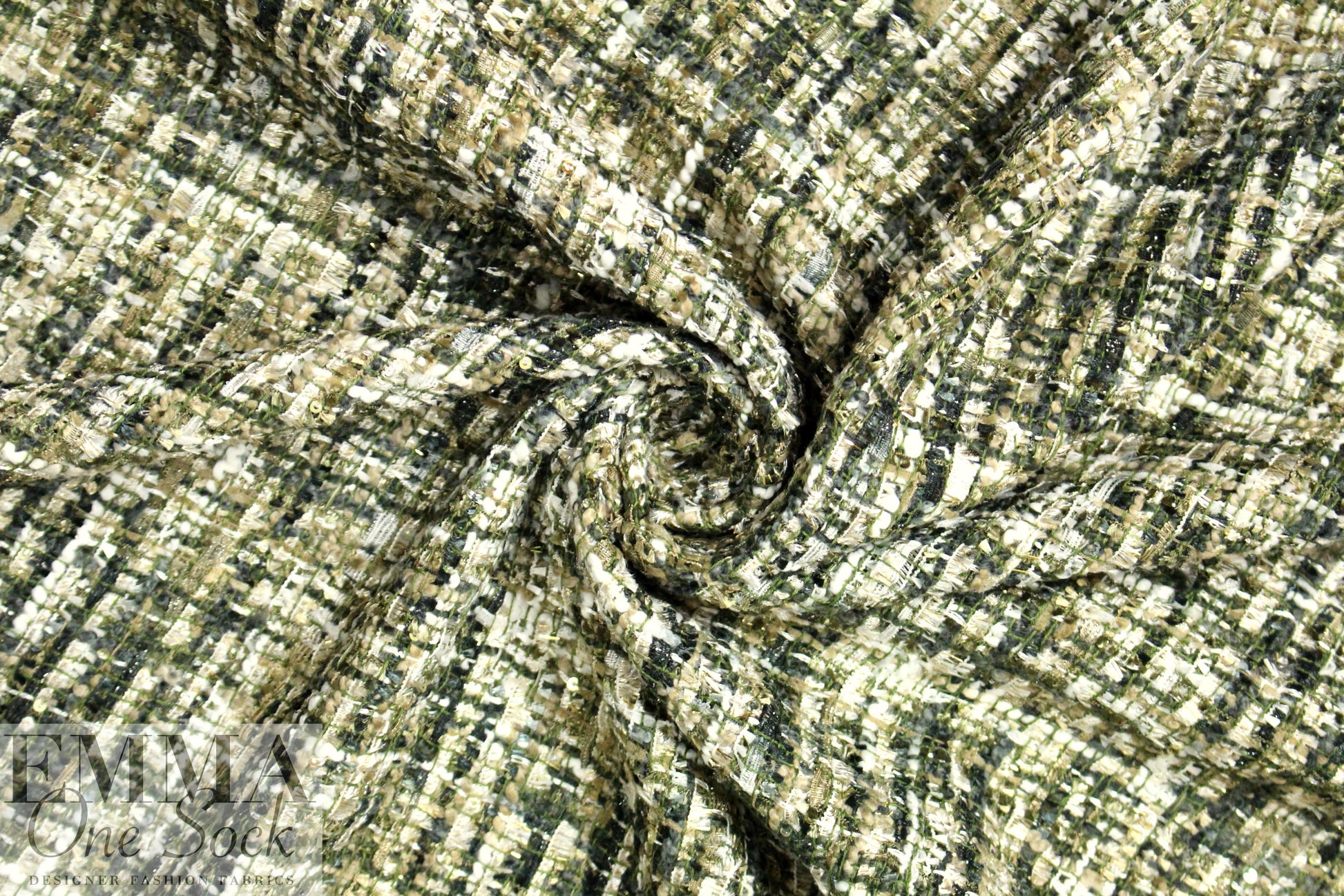 Italian 'Chanel tweed' sparkly boucle' - pine/gold