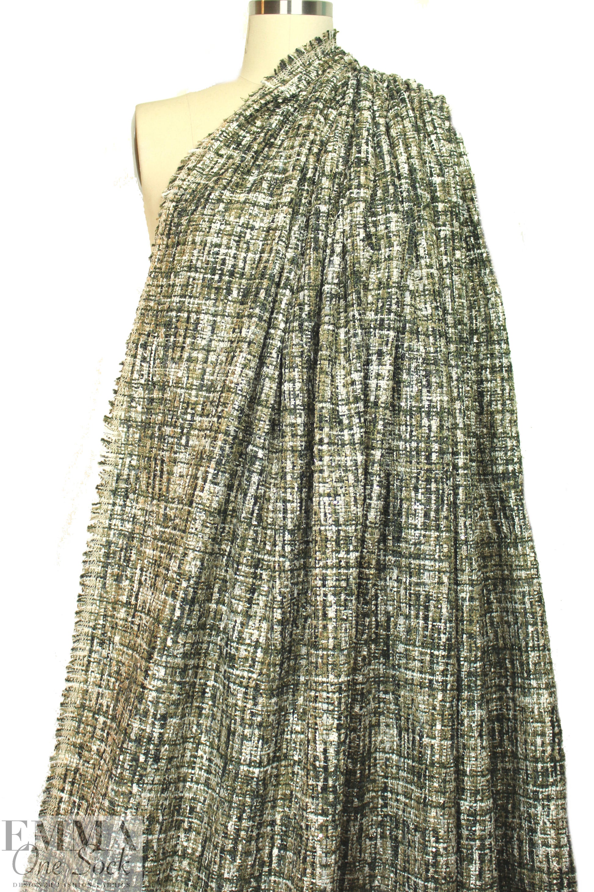 Italian 'Chanel tweed' sparkly boucle' - pine/gold