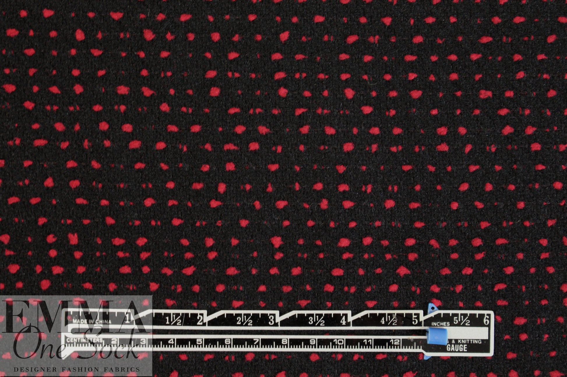 NY designer red on black dot boucle' suiting