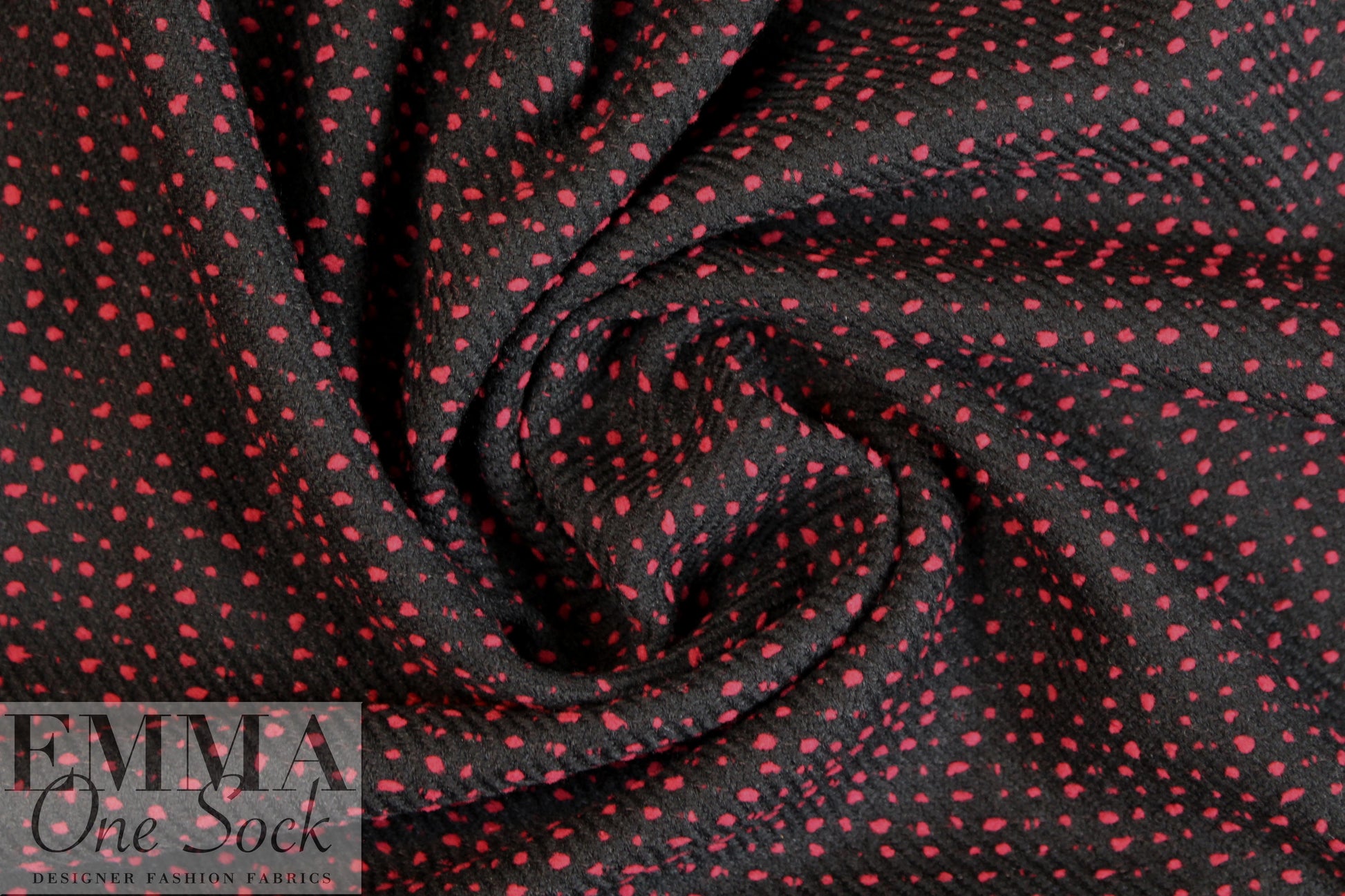 NY designer red on black dot boucle' suiting .625 yds
