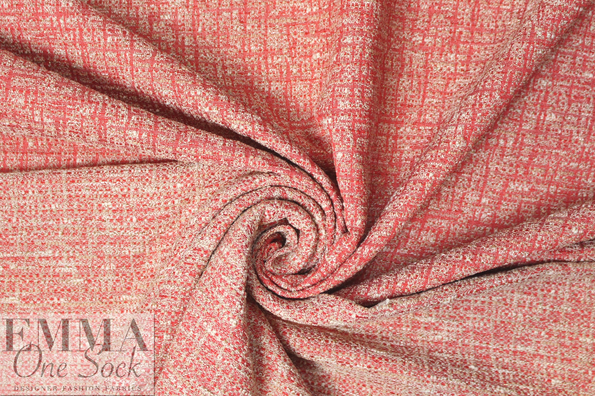 Tah@ri red/ivory reversible tweedy brocade suiting 1.25 yds