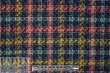 Italian plaid boucle' - turquoise/coral/navy