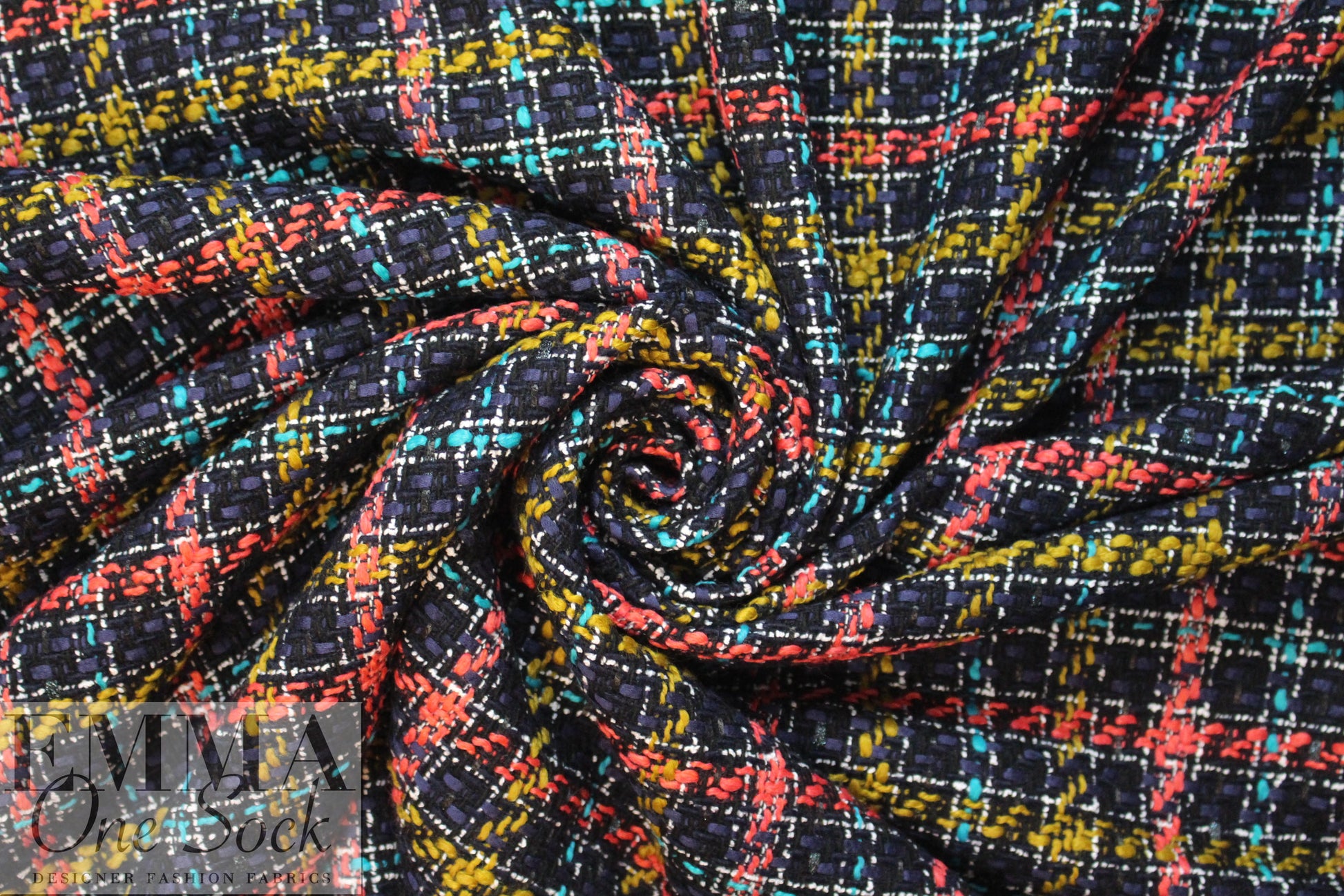 Italian plaid boucle' - turquoise/coral/navy