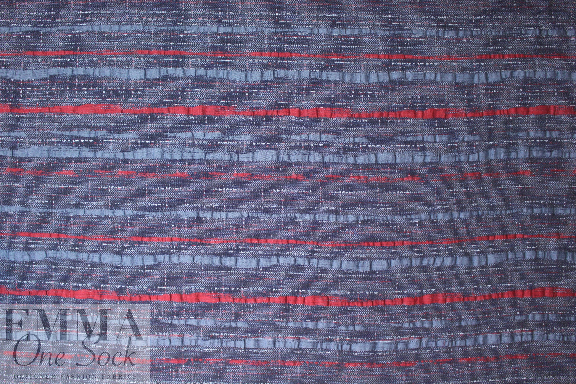 French denim/claret 'ribbon' stripe jacquard suiting 1.625 yds