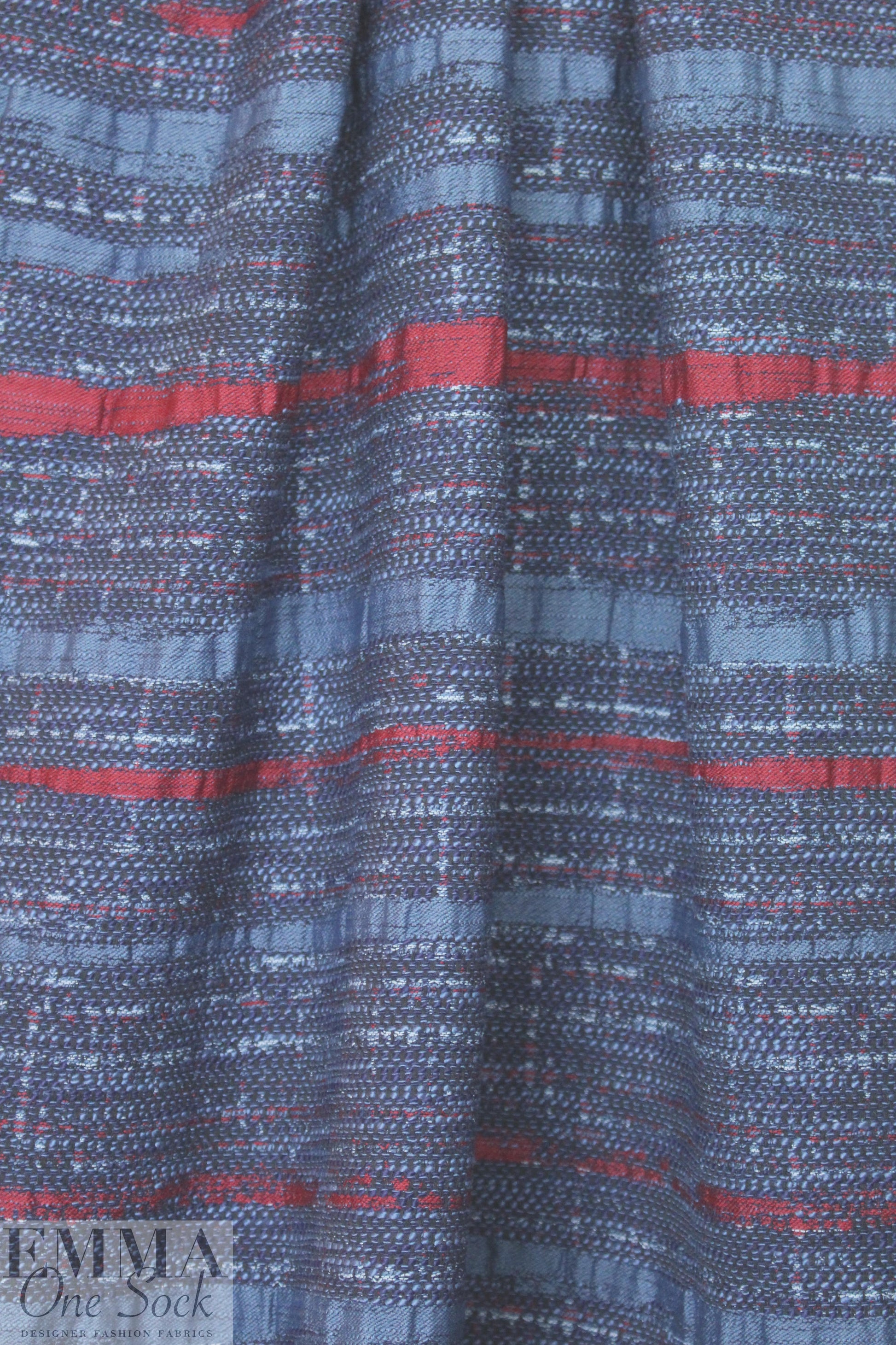 French denim/claret 'ribbon' stripe jacquard suiting 1.625 yds