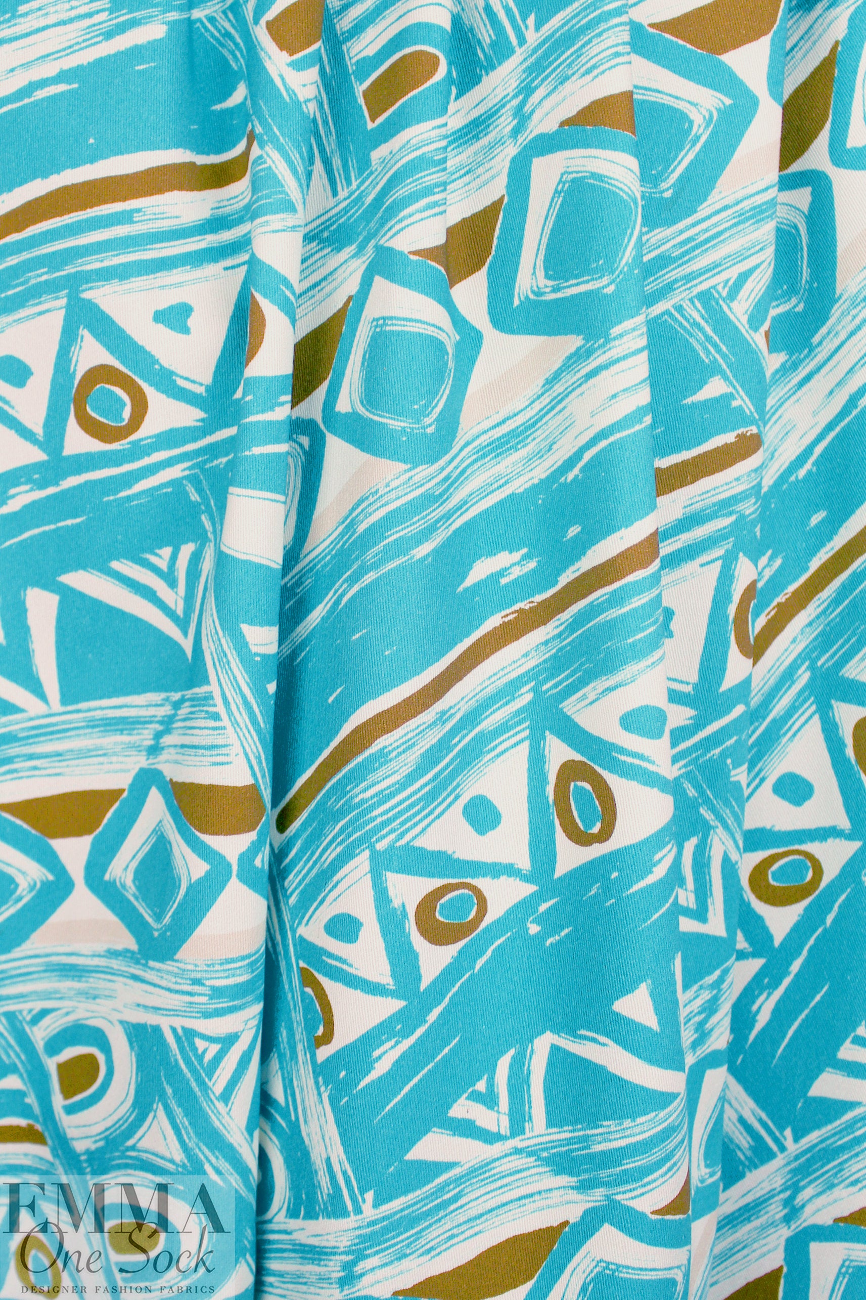 Italian 'geometric brushstrokes' stretch cotton twill 1.875 yd