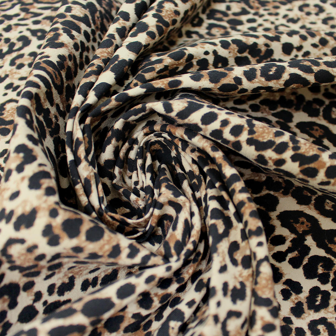 leopard print rayon blend bengaline stretch twill .875 yds
