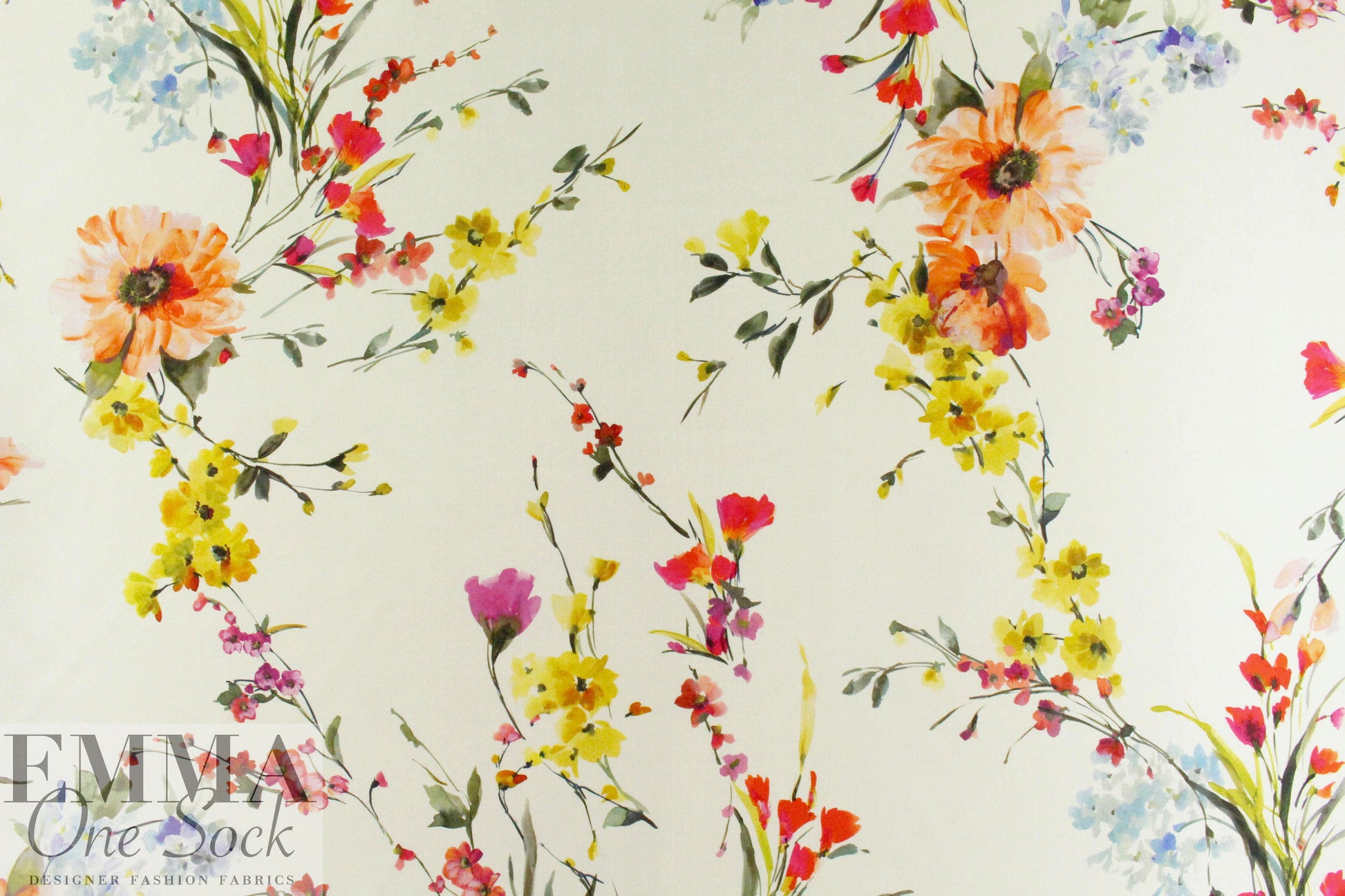 Italian 'poly-silk' twill - garden floral on cream