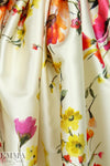 Italian 'poly-silk' twill - garden floral on cream