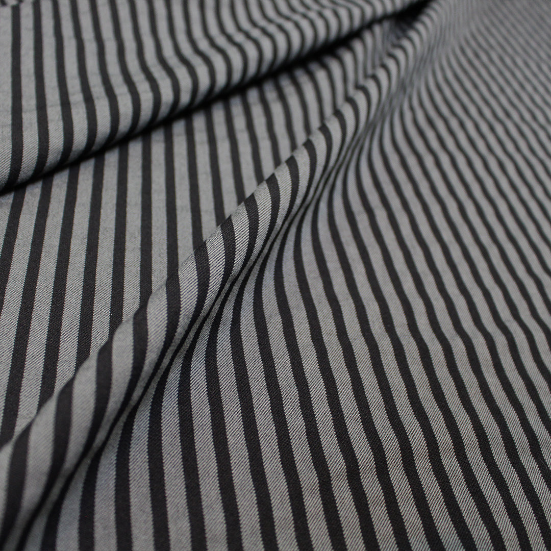 CA designer striped stretch twill - charcoal/black 2.5 yd
