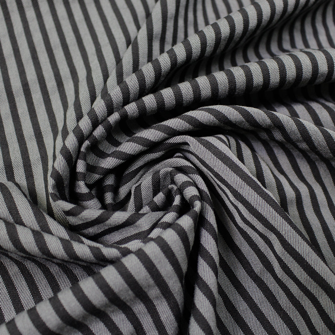 CA designer striped stretch twill - charcoal/black 2.5 yd