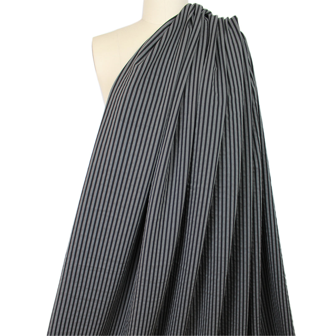 CA designer striped stretch twill - charcoal/black 1.75 yd