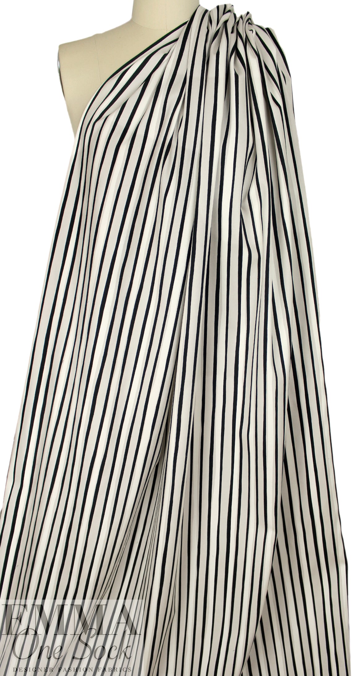 Italian designer 'wavering stripes' stretch cotton denim 1 yard