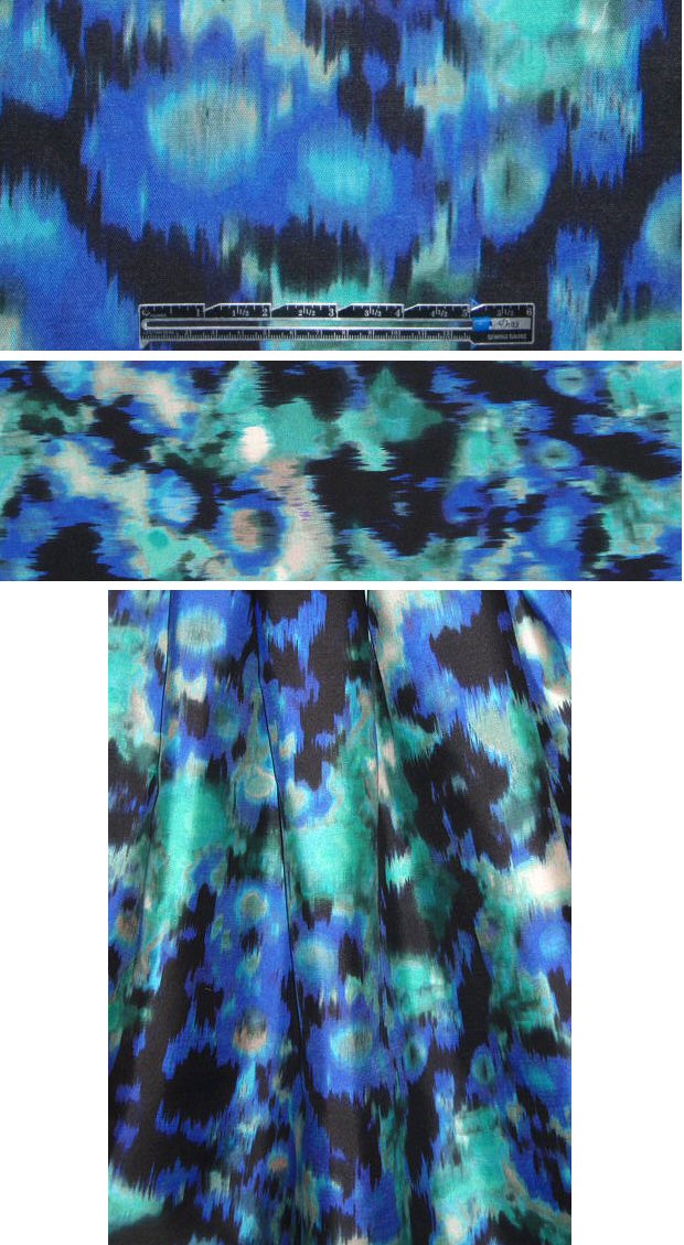 NY designer cobalt/spearmint print silk twill