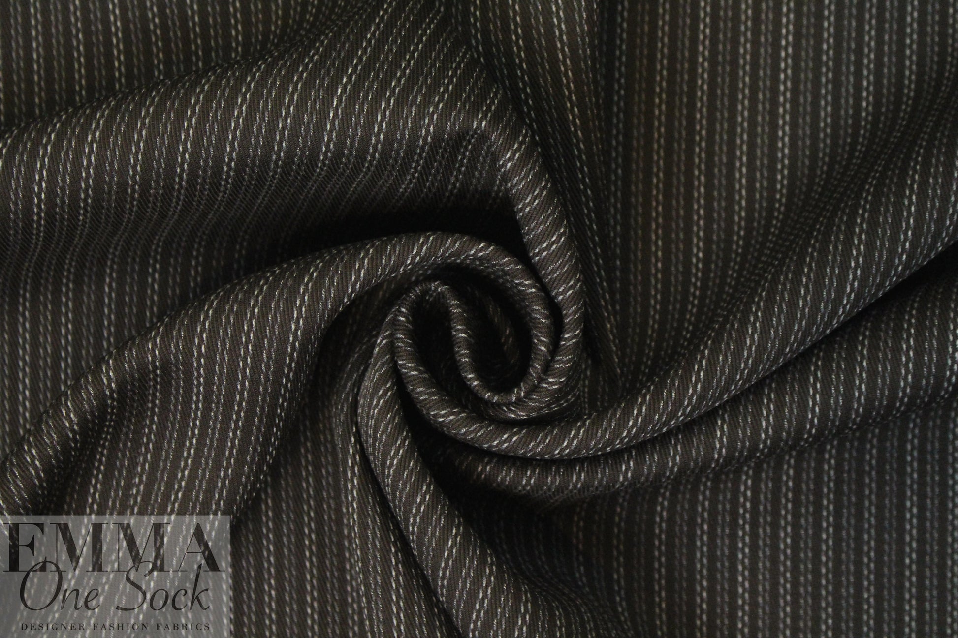 famous designer virgin wool twill stripe - black coffee