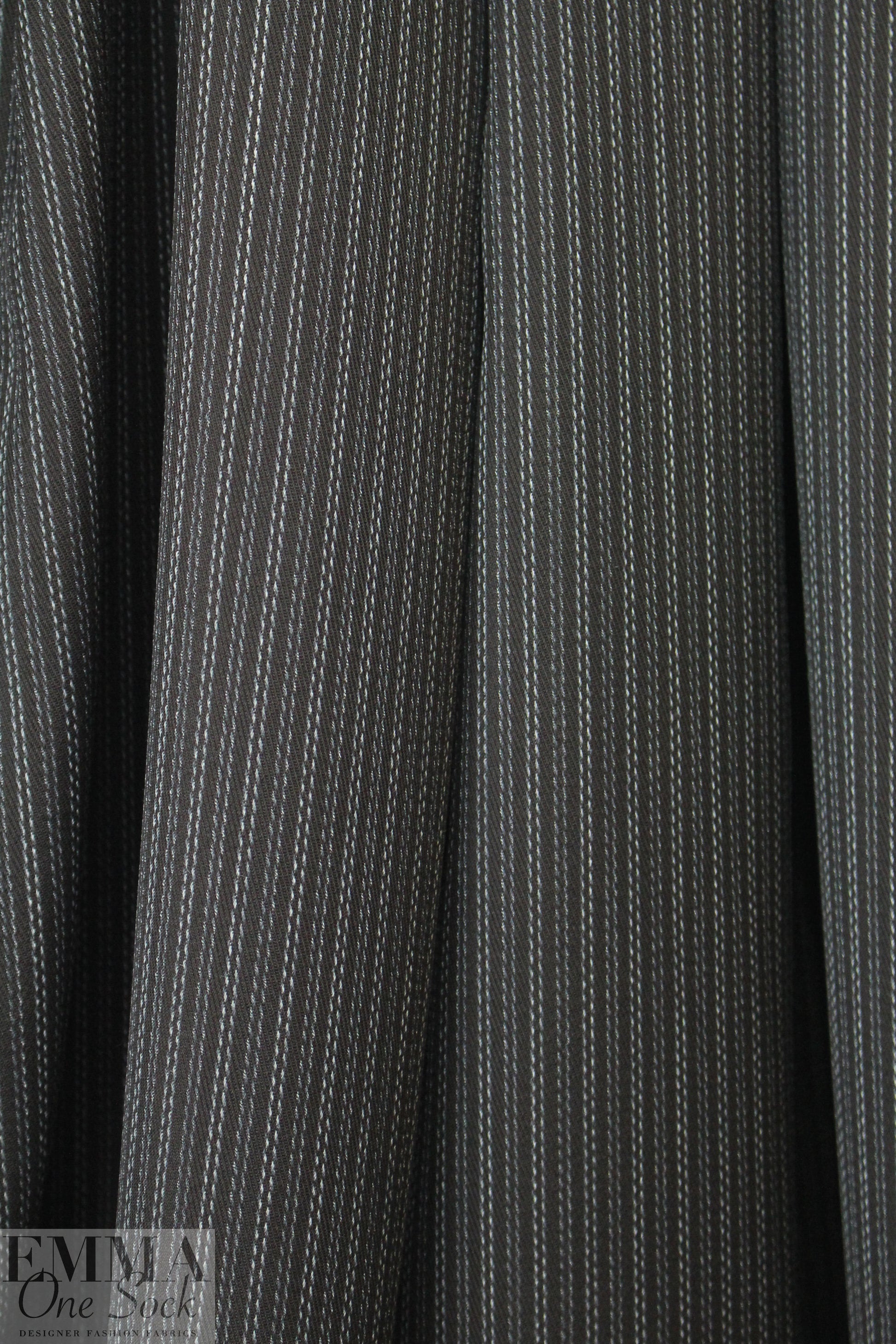 famous designer virgin wool twill stripe - black coffee