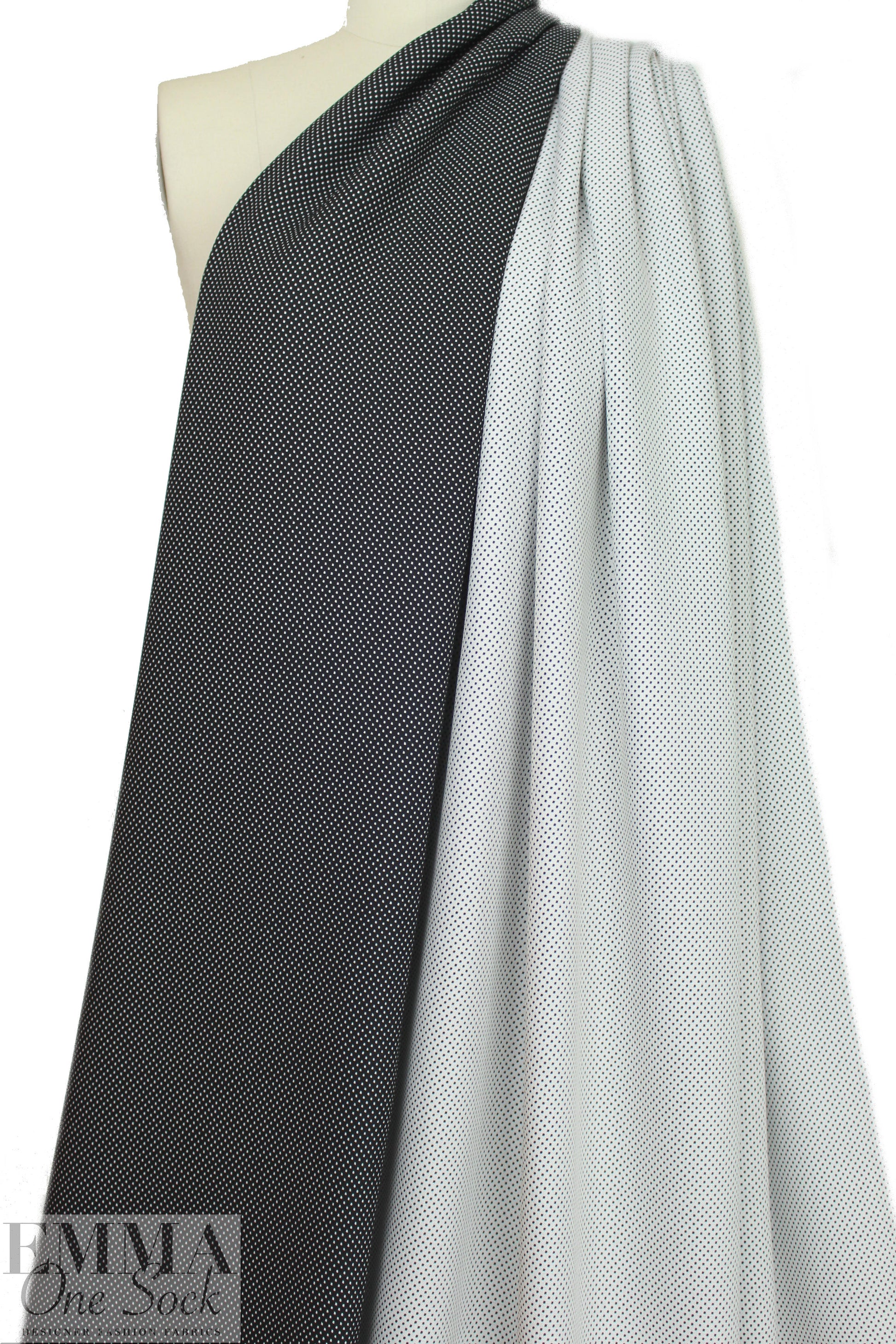 NY designer b/w dot cotton stretch reversible jacquard 1.5 yd
