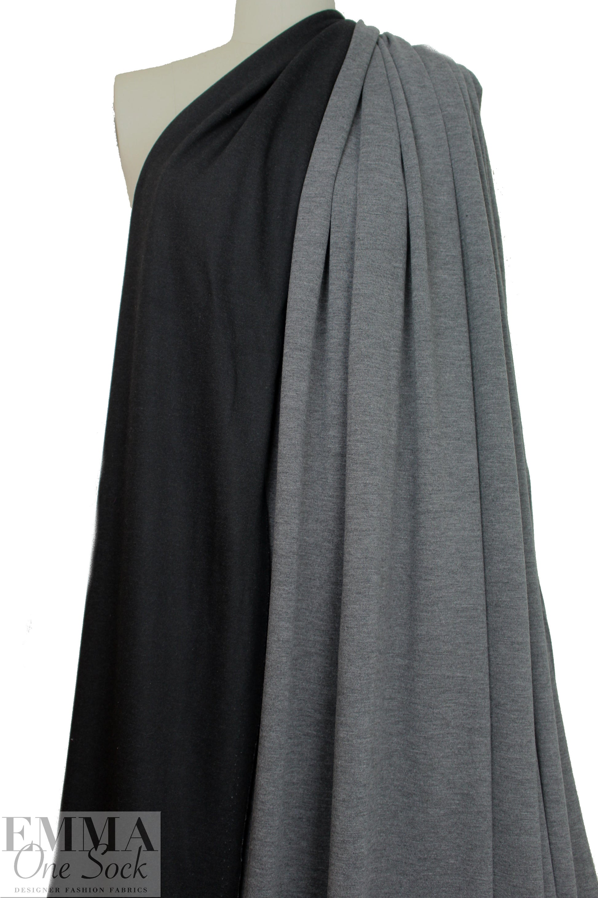 Italian reversible 2-ply knit - black/charcoal 1.875 yd