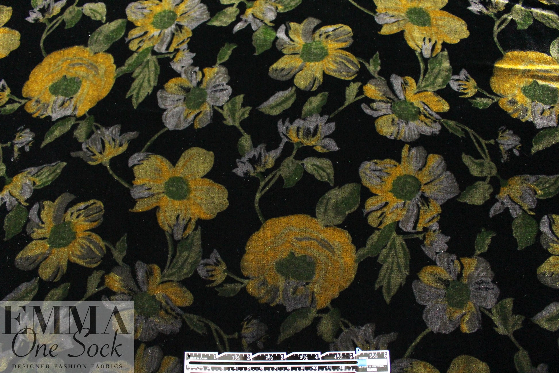 NY designer lush rayon/silk velvet - amber floral 1.75 yd