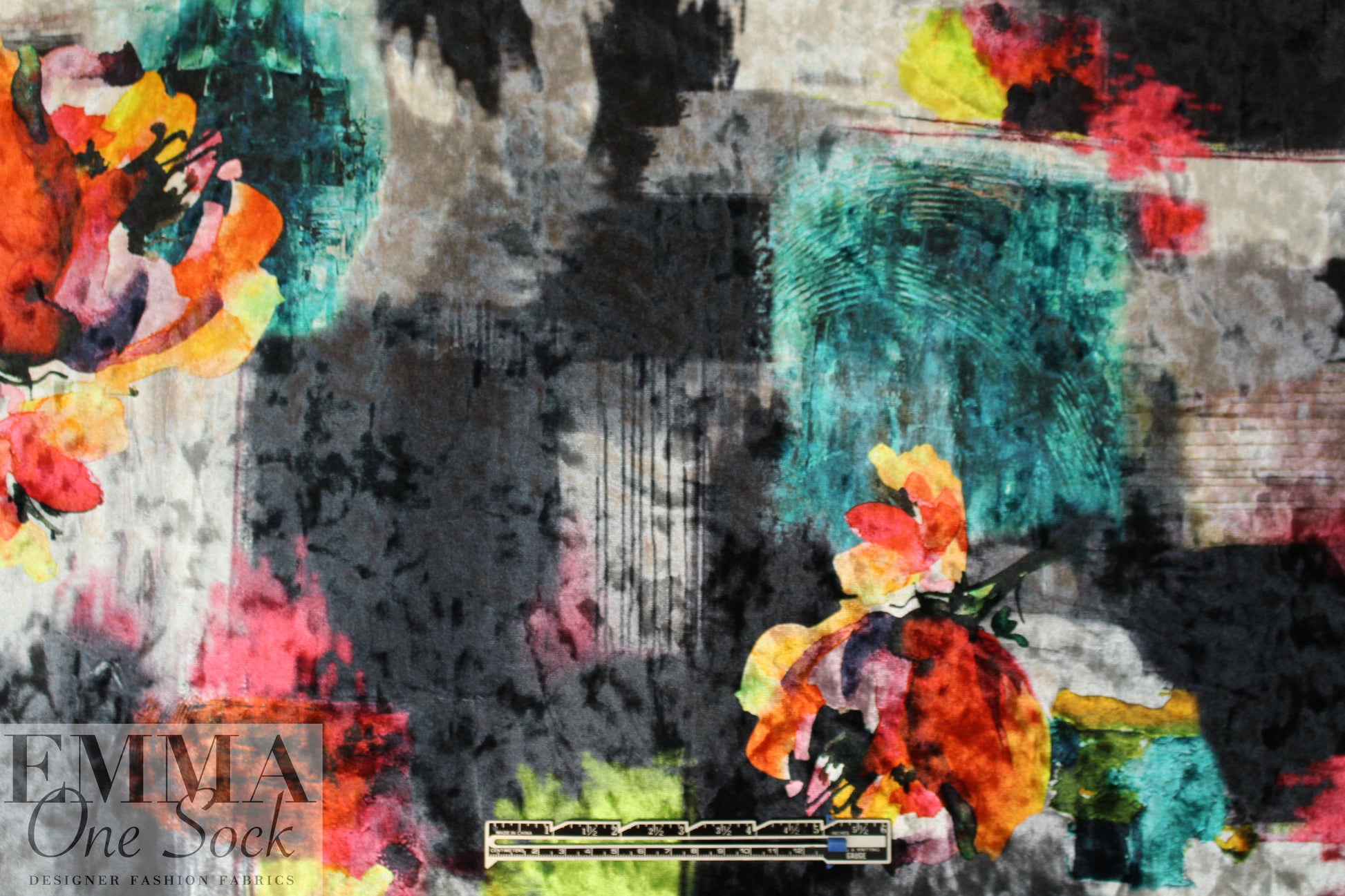 painterly abstract flowers stretch velvet .75 yds