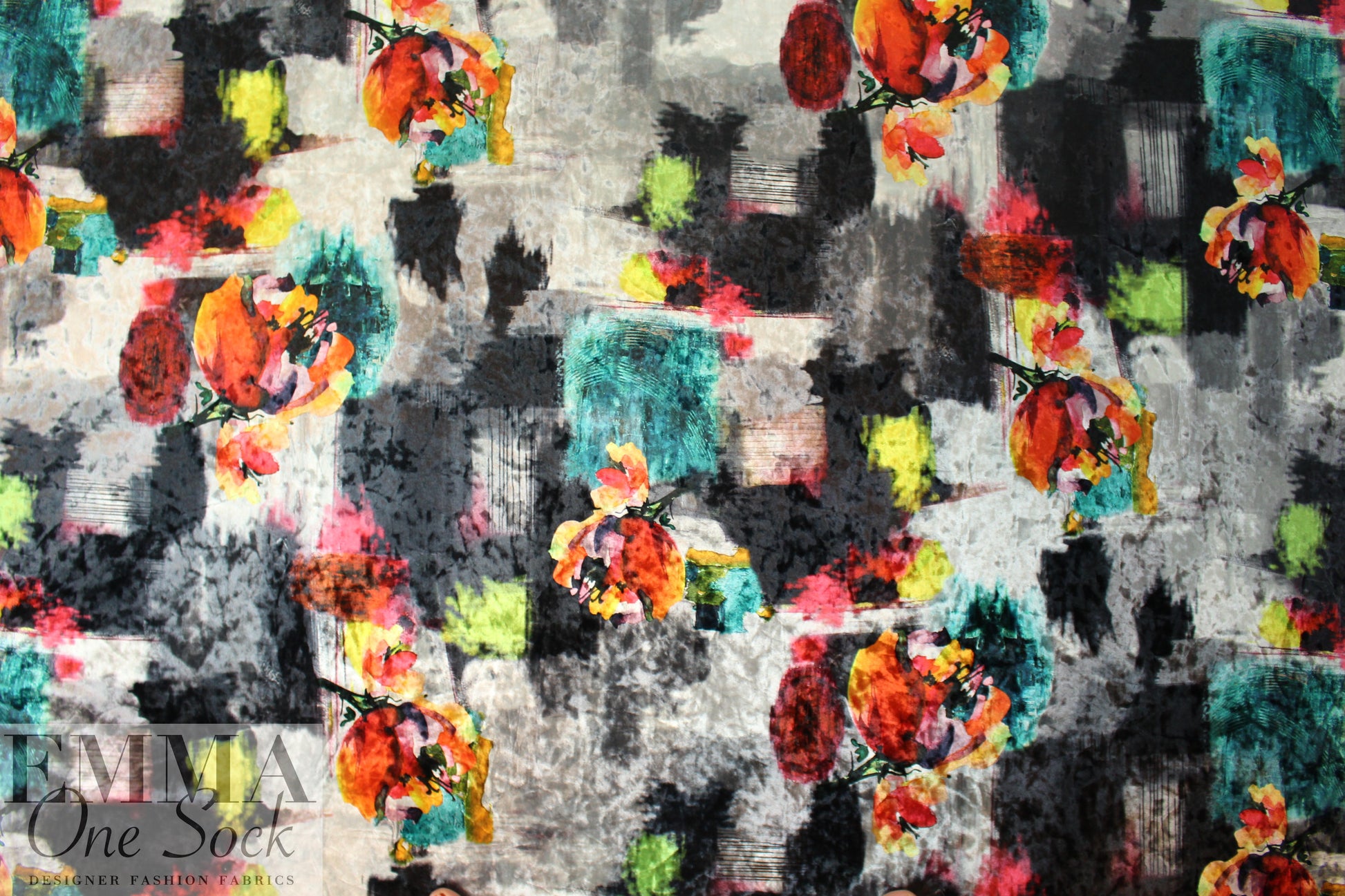 painterly abstract flowers stretch velvet 1.5 yds