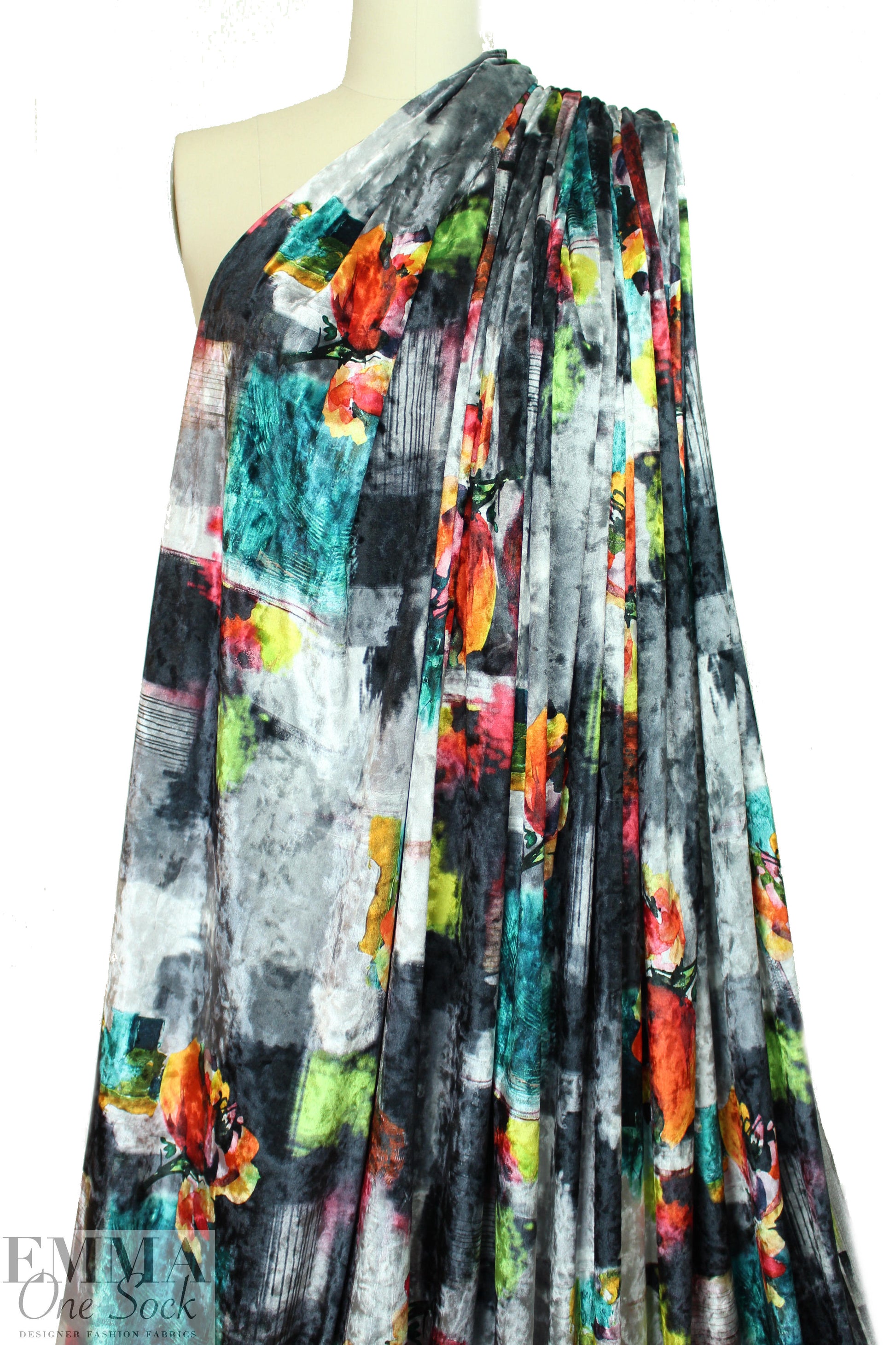 painterly abstract flowers stretch velvet 1.5 yds