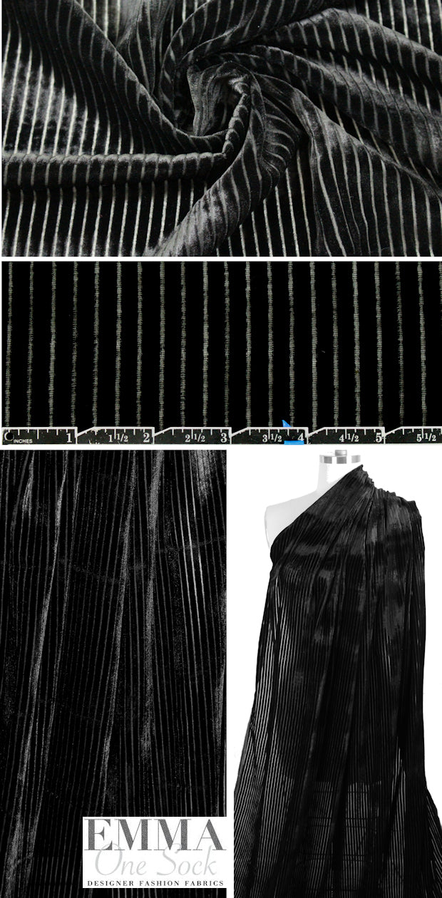 NY designer black burnout ottoman stripe velvet 1.5 yd