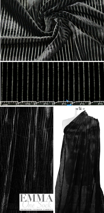 NY designer black burnout ottoman stripe velvet 1.5 yd