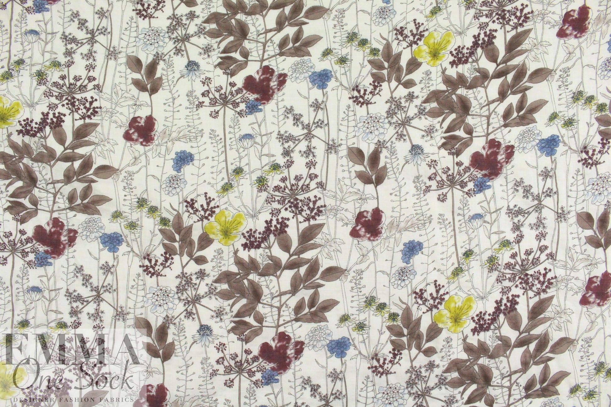 'wildflowers' cotton/rayon voile woven - off-white 2.25 yd