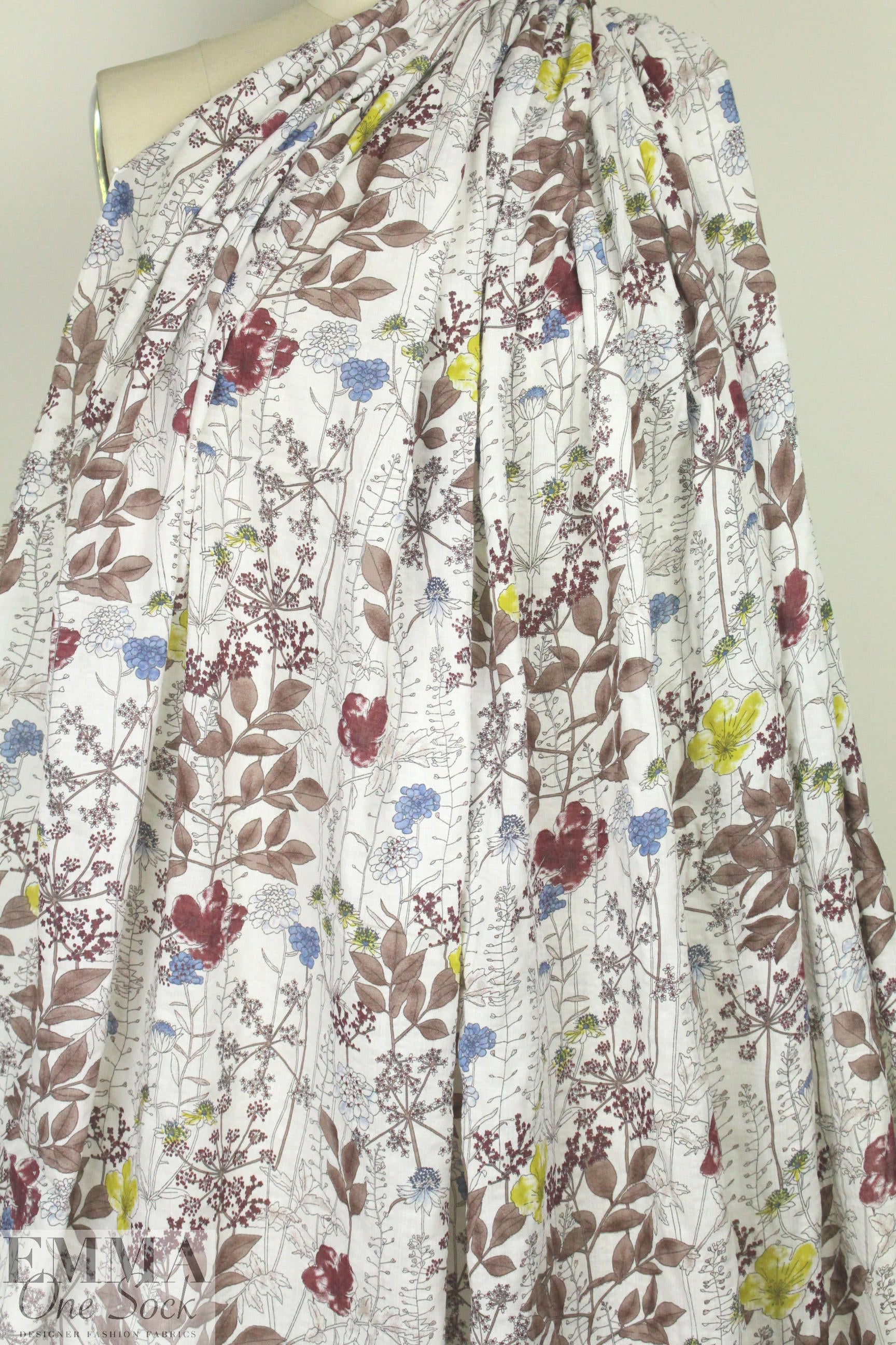 'wildflowers' cotton/rayon voile woven - off-white 2.25 yd