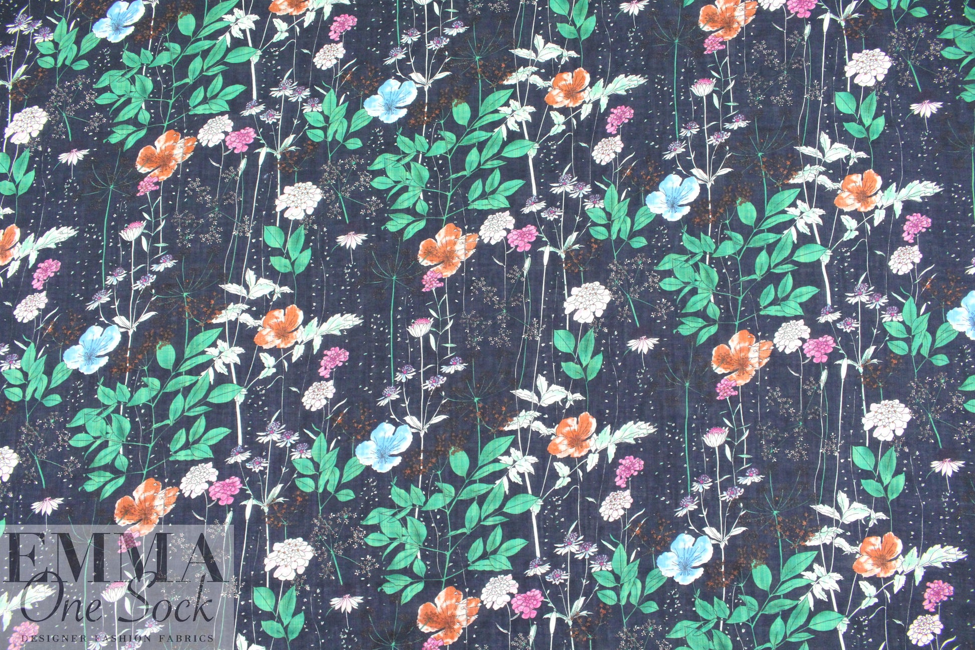 'wildflowers' cotton/rayon voile woven - navy