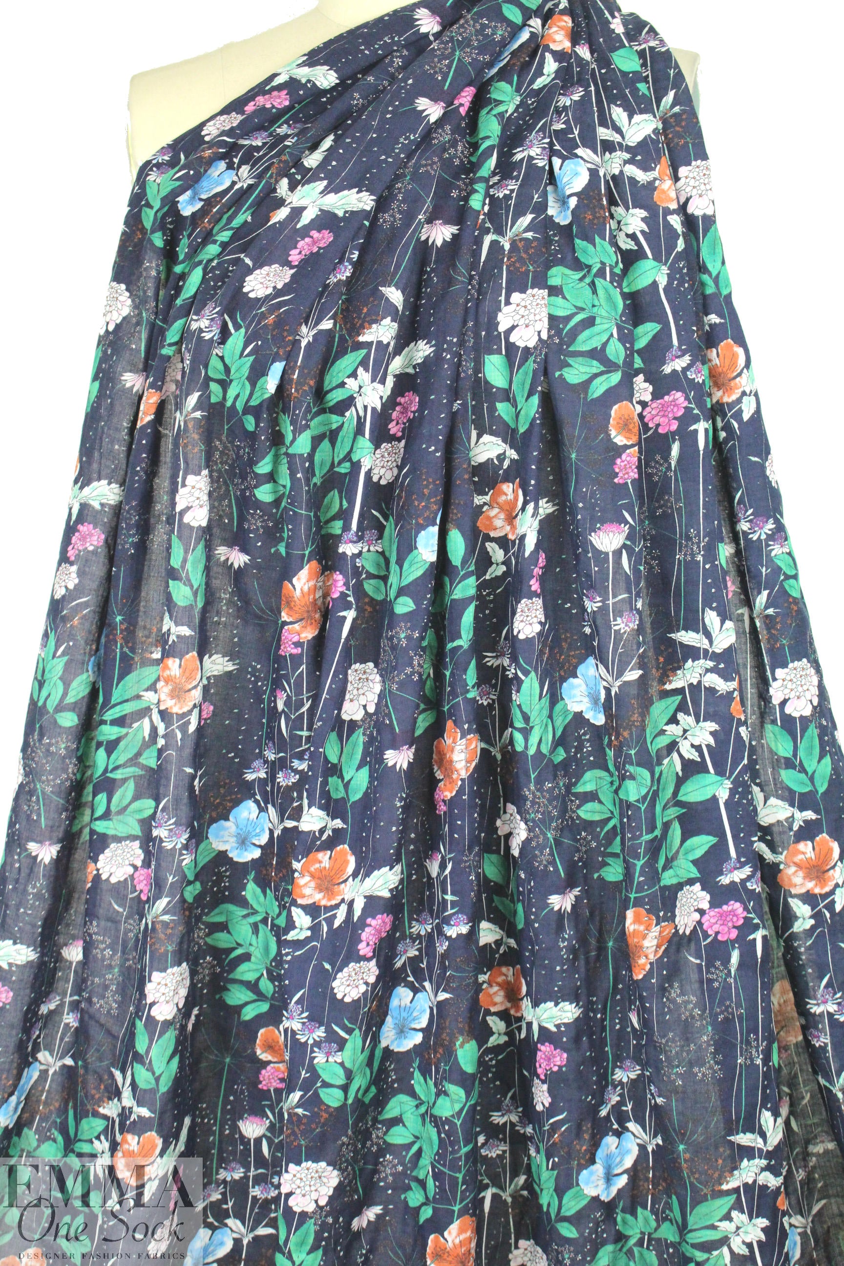 'wildflowers' cotton/rayon voile woven - navy