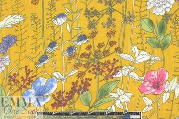 'wildflowers' cotton/rayon voile woven - mustard 3 yd