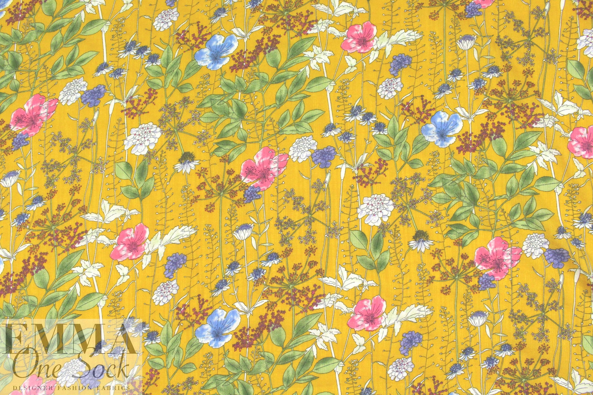'wildflowers' cotton/rayon voile woven - mustard 1.75 yds