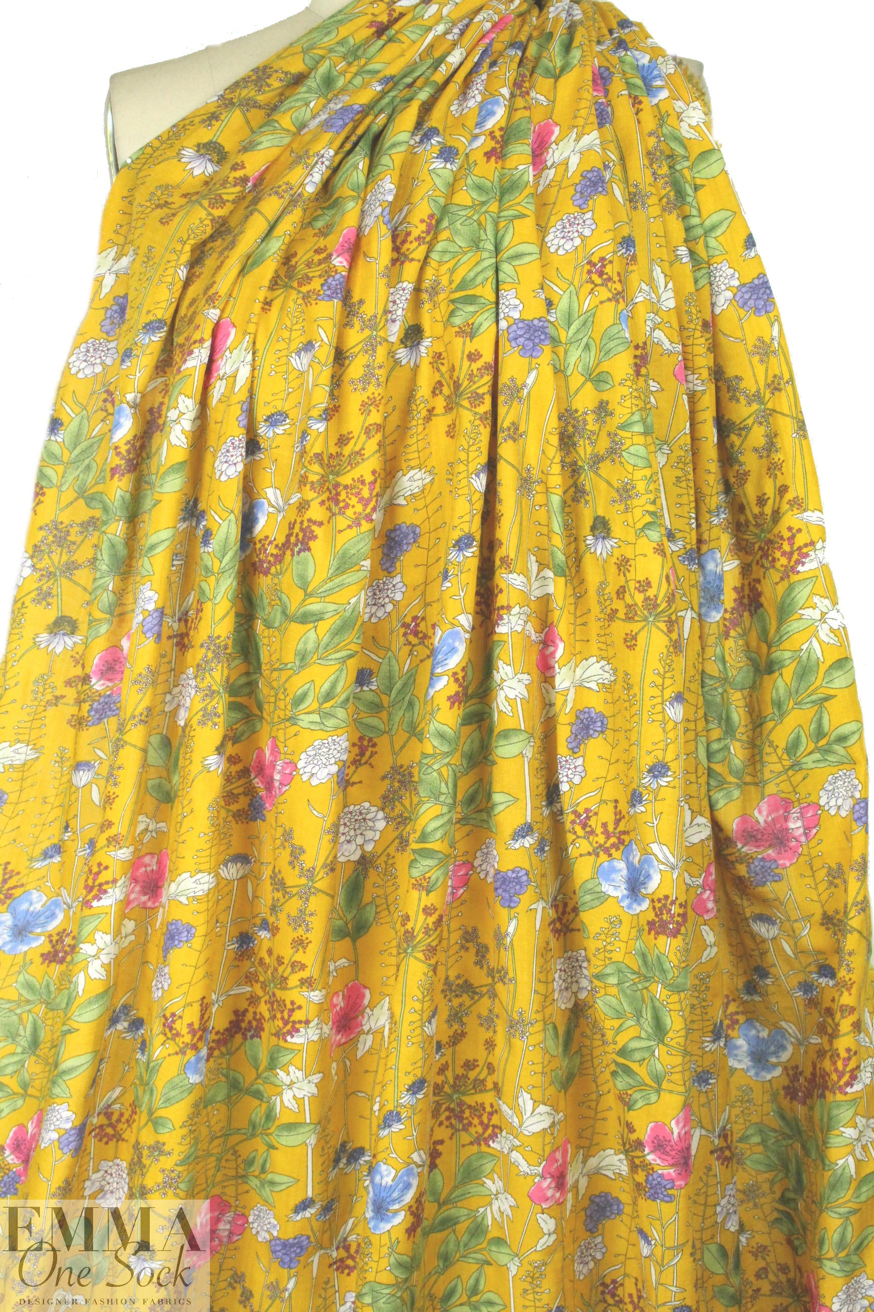'wildflowers' cotton/rayon voile woven - mustard 2 yds