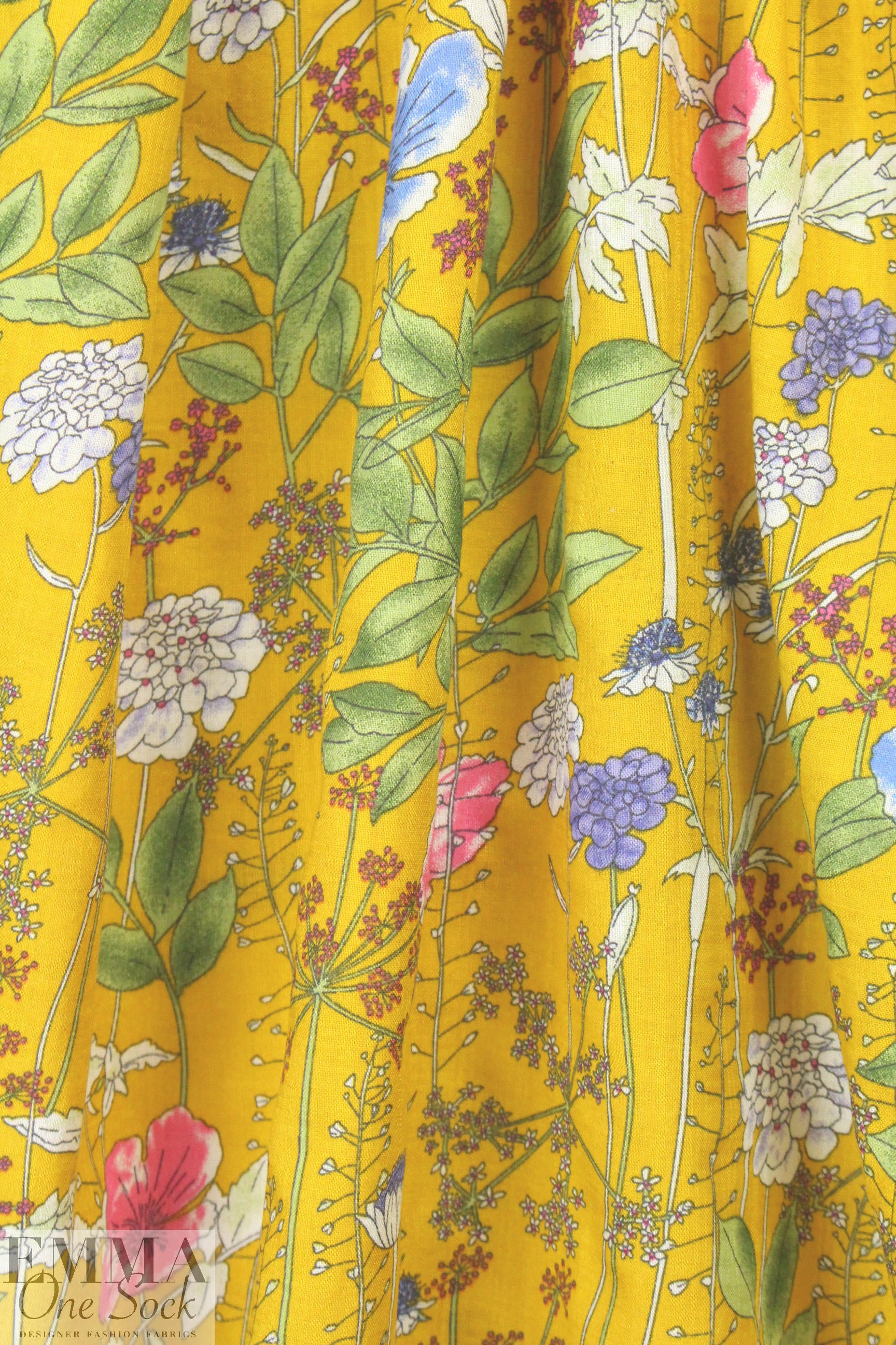'wildflowers' cotton/rayon voile woven - mustard 1.875 yds