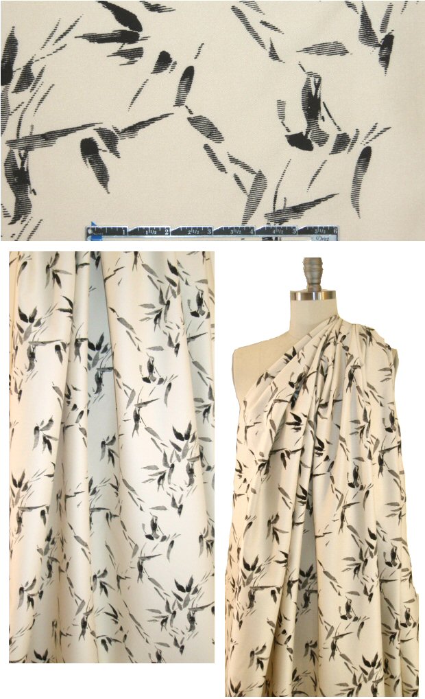 bamboo print vertical stretch twill - black/ivory 1.45 yds
