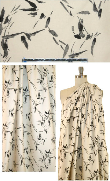 bamboo print vertical stretch twill - black/ivory 1.45 yds