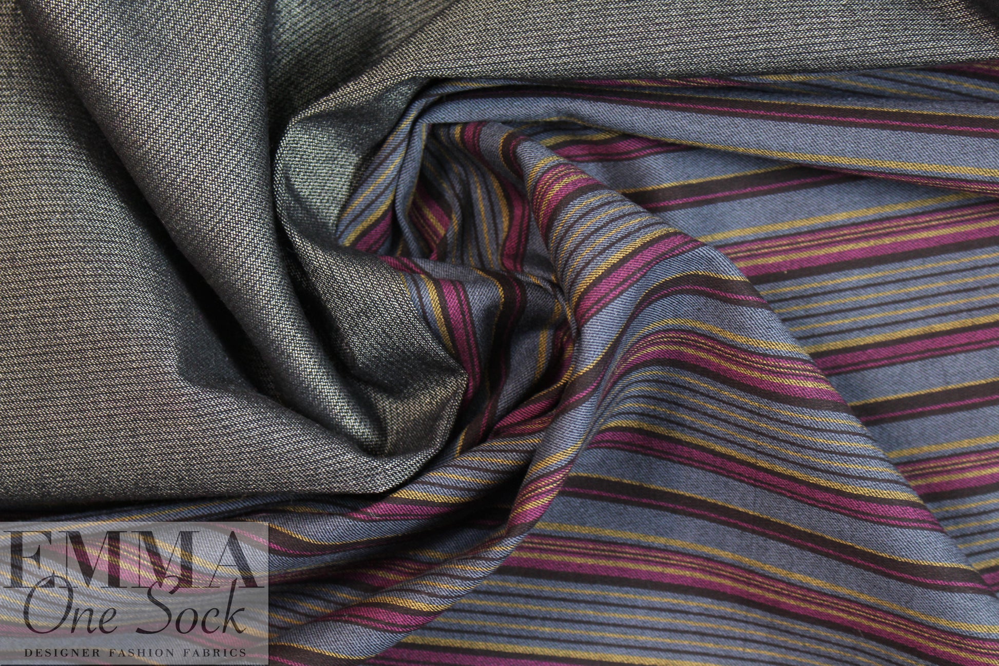 Italian vertical stretch denim striped woven .875 yds