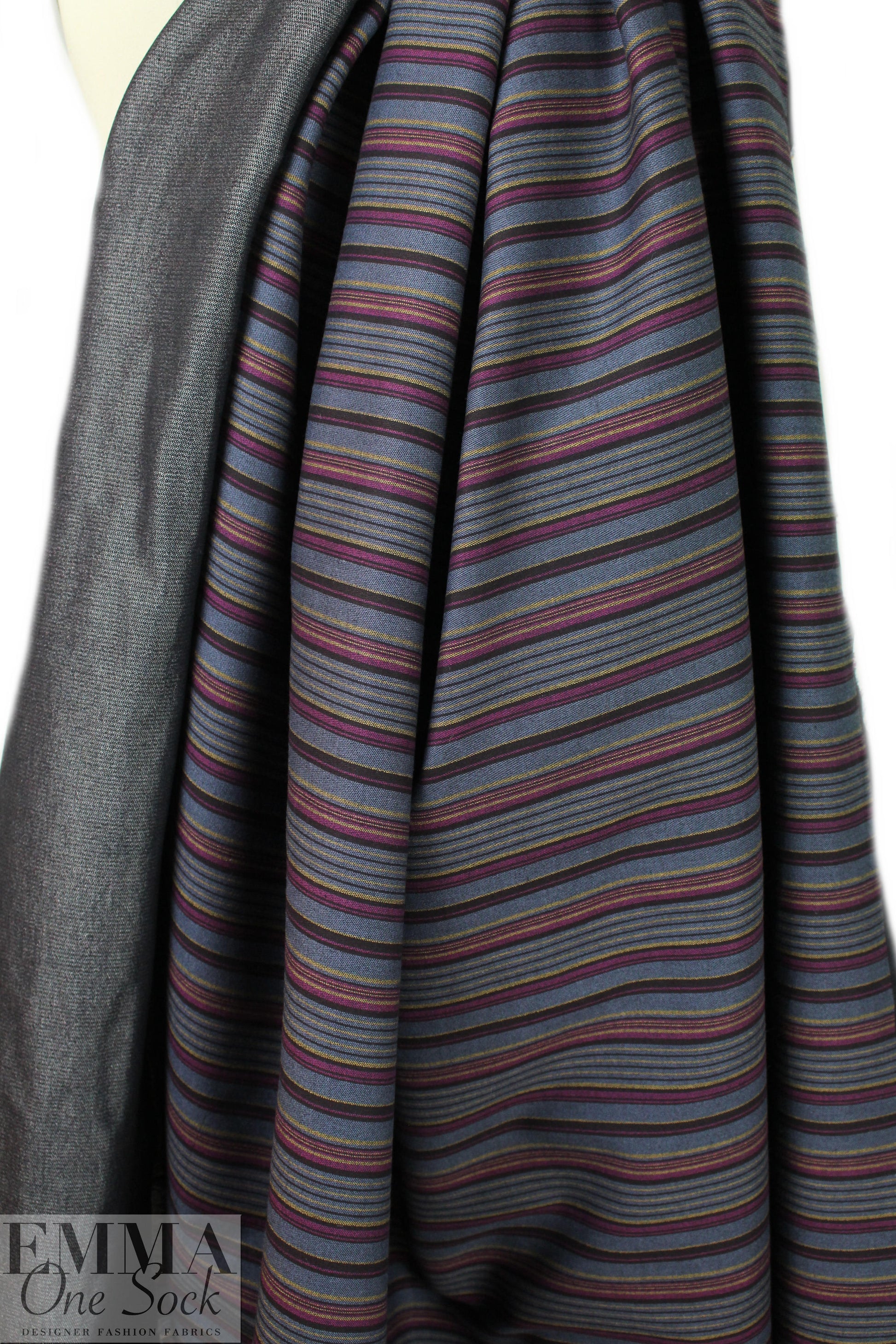 Italian vertical stretch denim striped woven .875 yds