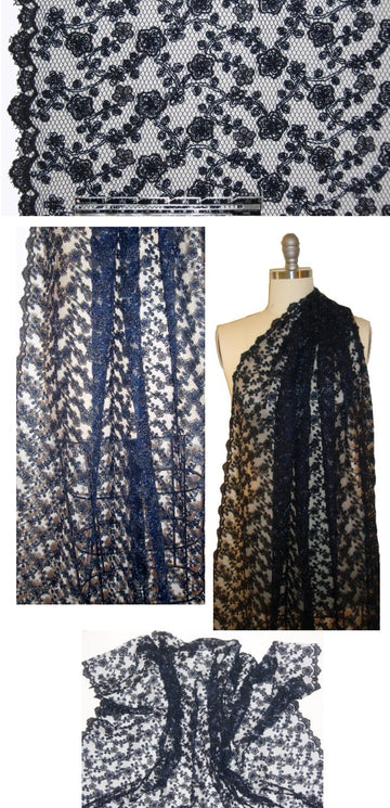 vintage Italian Ra1ph Lauren scalloped lace - midnight 2.5 yds