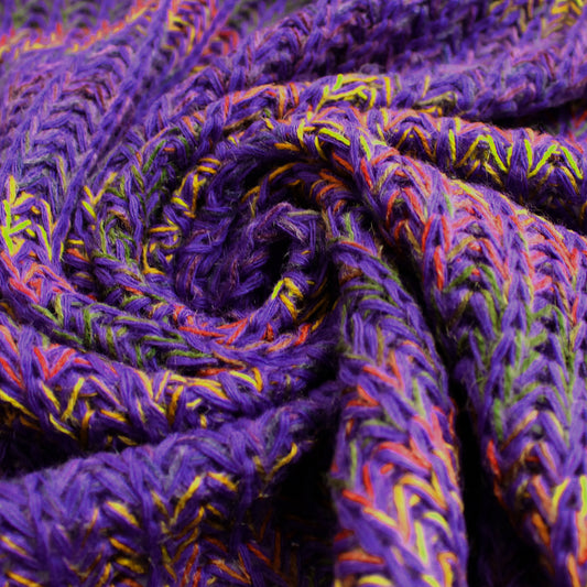 sweater knit, chunky rib wool blend - moss and violet