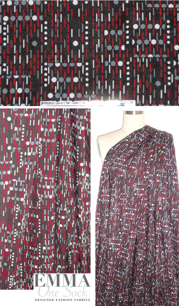 French 'morse code' drapey viscose woven 1.375 yd