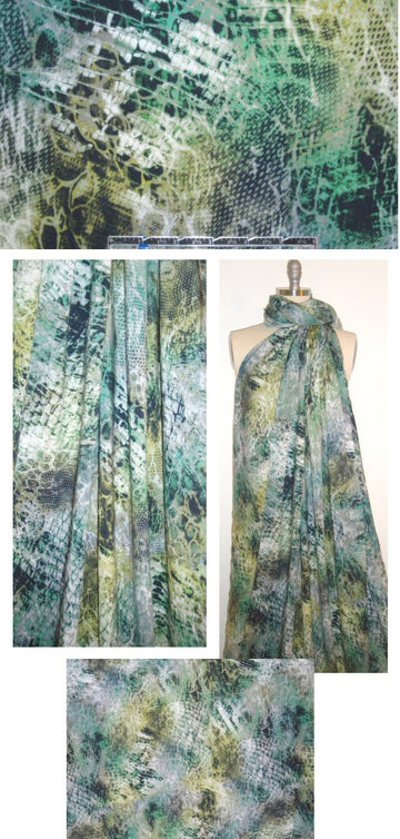 French digital python fantasy drapey viscose woven