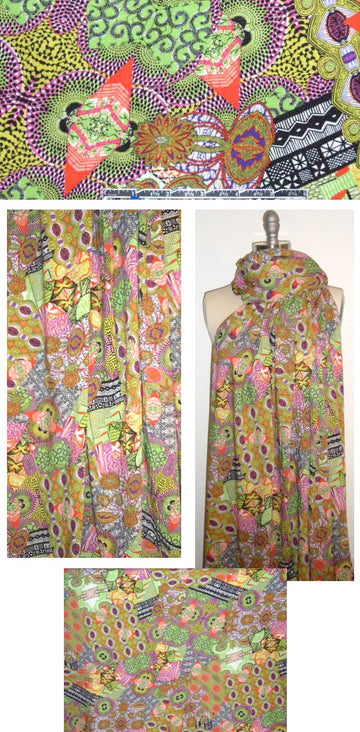 French african motif montage drapey viscose woven 2 yd